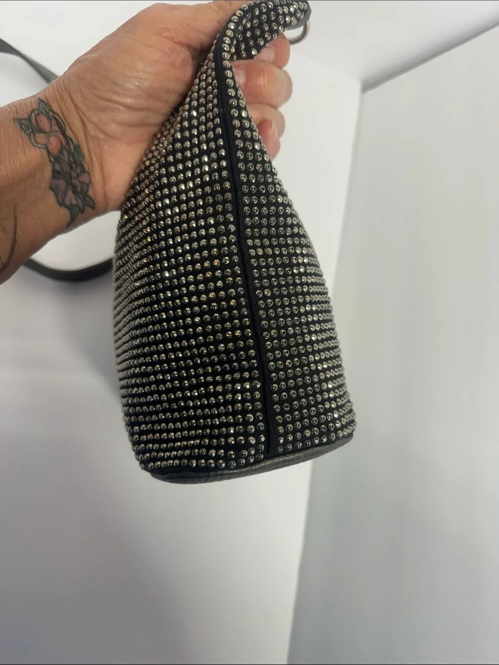 Embellished Black Shoulder Bag with Silver Stud Accents